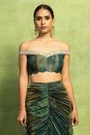 Vedika M Green Tissue, Silk Embroidery Off-shoulder, Hand Bustier And Pleated Skirt Set Online at Aza Fashions Vedika M_Green Tissue, Silk Embroidery Off-shoulder, Hand Bustier And Pleated Skirt Set _Online_at_Aza_Fashions