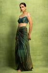 Vedika M Green Tissue, Silk Embroidery Off-shoulder, Hand Bustier And Pleated Skirt Set at Aza Fashions Vedika M_Green Tissue, Silk Embroidery Off-shoulder, Hand Bustier And Pleated Skirt Set _at_Aza_Fashions