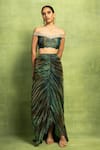 Buy Vedika M Green Tissue, Silk Embroidery Off-shoulder, Hand Bustier And Pleated Skirt Set at Aza Fashions Buy_Vedika M_Green Tissue, Silk Embroidery Off-shoulder, Hand Bustier And Pleated Skirt Set _at_Aza_Fashions