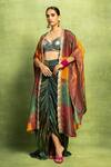 Buy_Vedika M_Green Tissue, Silk Embroidery, Lace, Abstract Floral Printed Jacket And Skirt Set _at_Aza_Fashions