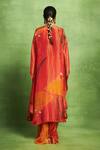 Shop_Vedika M_Orange Tissue, Silk Embroidery, Abstract Floral Printed Jacket And Skirt Set _at_Aza_Fashions