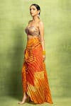 Shop_Vedika M_Orange Tissue Sequins, Metallic Thread Bustier And Hand Pleated Skirt Set _Online_at_Aza_Fashions