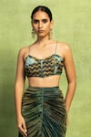 Vedika M Green Satin, Linen, Tissue, Silk Sequins Embroidered Bustier With Pleated Skirt Online at Aza Fashions Vedika M_Green Satin, Linen, Tissue, Silk Sequins Embroidered Bustier With Pleated Skirt _Online_at_Aza_Fashions