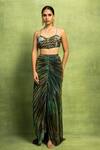 Buy Vedika M Green Satin, Linen, Tissue, Silk Sequins Embroidered Bustier With Pleated Skirt at Aza Fashions Buy_Vedika M_Green Satin, Linen, Tissue, Silk Sequins Embroidered Bustier With Pleated Skirt _at_Aza_Fashions