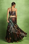 Shop_Vedika M_Black Satin, Linen Sequins, Embroidery Sweetheart Bustier And Abstract Skirt Set _at_Aza_Fashions