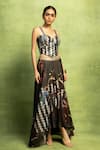 Shop_Vedika M_Black Satin, Linen Sequins, Embroidery Sweetheart Bustier And Abstract Skirt Set _Online_at_Aza_Fashions