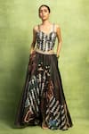Buy_Vedika M_Black Satin, Linen Sequins, Embroidery Sweetheart Bustier And Abstract Skirt Set _at_Aza_Fashions