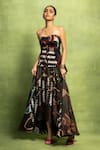 Buy_Vedika M_Black Lycra, Satin, Linen Bandeau Neck, Abstract Print Top And Skirt Set _at_Aza_Fashions
