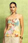 Buy_Vedika M_Multi Color Lycra, Tissue, Silk Abstract Print Bustier And Pleated Skirt Set _Online_at_Aza_Fashions