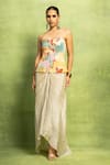 Buy_Vedika M_Multi Color Lycra, Tissue, Silk Abstract Print Bustier And Pleated Skirt Set _at_Aza_Fashions