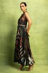 Buy Vedika M Black Satin, Linen Sequins, Mirrors Round Abstract Print Draped Dress With Belt Online at Aza Fashions Buy_Vedika M_Black Satin, Linen Sequins, Mirrors Round Abstract Print Draped Dress With Belt _Online_at_Aza_Fashions
