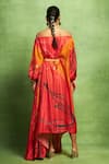 Shop Vedika M Red Satin, Linen Sequins Off-shoulder Abstract Floral Print Dress With Belt at Aza Fashions Shop_Vedika M_Red Satin, Linen Sequins Off-shoulder Abstract Floral Print Dress With Belt _at_Aza_Fashions