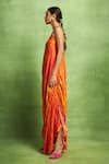 Vedika M Orange Satin, Linen Mirrors, Tassels One Abstract Floral Print Draped Dress Online at Aza Fashions Vedika M_Orange Satin, Linen Mirrors, Tassels One Abstract Floral Print Draped Dress _Online_at_Aza_Fashions