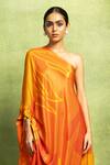 Buy Vedika M Orange Satin, Linen Mirrors, Tassels One Abstract Floral Print Draped Dress Online at Aza Fashions Buy_Vedika M_Orange Satin, Linen Mirrors, Tassels One Abstract Floral Print Draped Dress _Online_at_Aza_Fashions