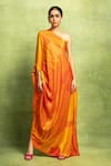 Buy Vedika M Orange Satin, Linen Mirrors, Tassels One Abstract Floral Print Draped Dress at Aza Fashions Buy_Vedika M_Orange Satin, Linen Mirrors, Tassels One Abstract Floral Print Draped Dress _at_Aza_Fashions