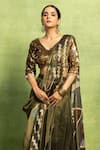 Vedika M_Green Tissue, Silk Embroidery, Abstract Printed Pre-stitched Saree And Blouse Set _Online_at_Aza_Fashions