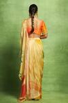 Shop_Vedika M_Orange Tissue, Silk Abstract Floral Print Pre-draped Saree And Blouse Set _at_Aza_Fashions