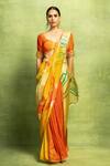 Buy_Vedika M_Orange Tissue, Silk Abstract Floral Print Pre-draped Saree And Blouse Set _at_Aza_Fashions