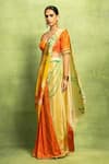 Shop_Vedika M_Orange Tissue, Silk Abstract Floral Print Pre-draped Saree And Blouse Set _Online_at_Aza_Fashions