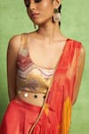 Vedika M_Orange Tissue, Silk Abstract Print Pre-stitched Pant Saree With Blouse _Online_at_Aza_Fashions