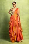 Buy_Vedika M_Orange Tissue, Silk Abstract Print Pre-stitched Pant Saree With Blouse _at_Aza_Fashions