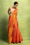 Buy_Vedika M_Orange Tissue, Silk Abstract Print Pre-stitched Pant Saree With Blouse _Online_at_Aza_Fashions