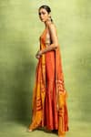Vedika M_Orange Tissue, Silk Abstract Print Pre-stitched Pant Saree With Blouse _at_Aza_Fashions