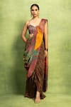 Buy_Vedika M_Multi Color Tissue, Silk Foil Abstract Printed Pre-stitched Saree And Blouse Set _at_Aza_Fashions