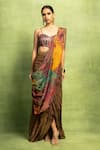 Buy_Vedika M_Multi Color Tissue, Silk Foil Abstract Printed Pre-stitched Saree And Blouse Set _Online_at_Aza_Fashions