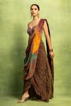 Shop_Vedika M_Multi Color Tissue, Silk Foil Abstract Printed Pre-stitched Saree And Blouse Set _Online_at_Aza_Fashions
