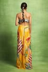 Shop_Vedika M_Yellow Tissue, Silk Sequins, Abstract Print Pre-draped Saree And Blouse Set _at_Aza_Fashions