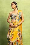 Vedika M_Yellow Tissue, Silk Sequins, Abstract Print Pre-draped Saree And Blouse Set _Online_at_Aza_Fashions