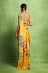 Shop_Vedika M_Yellow Tissue Foil Printing, Abstract Pre-stitched Saree And Blouse Set _at_Aza_Fashions