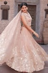 Nidhi Kejriwal_Pink Tissue Embroidery, Sequins, Pearls Collared, V-neck Embellished Lehenga Set _Online_at_Aza_Fashions