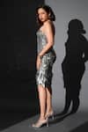 Buy_Karn Malhotra_Silver Satin, Lycra, Polyester Sequins Off-shoulder And Crystal Embellished Dress 