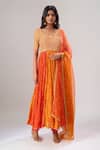 Buy_Surbhi Shah_Orange Organza Embroidery, Sequins, Stones Round Neck Anarkali Set _at_Aza_Fashions