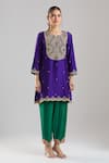Shop Surbhi Shah Purple Embroidery, Zari, Tassels Split V-neck Kurta Salwar Set Online at Aza Fashions Shop_Surbhi Shah_Purple Embroidery, Zari, Tassels Split V-neck Kurta Salwar Set _Online_at_Aza_Fashions