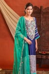 Buy_Farha Syed_Navy Silk, Organza Beads, Sequins, Embroidery, Metallic Thread Kurta Pant Set _Online_at_Aza_Fashions