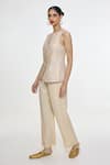 Ekaya Banaras Ivory Satin Round Neck Handwoven Waistcoat And Pant Set Online at Aza Fashions Ekaya Banaras_Ivory Satin Round Neck Handwoven Waistcoat And Pant Set _Online_at_Aza_Fashions