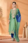 Buy_Surbhi Shah_Green Silk Embroidery, Sequins, Stones Round Neemrana Powder Sage Kurta Set _at_Aza_Fashions