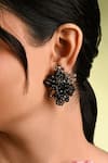 Buy_House Of D"Oro_Black Beads, Stones Calla Floral Beaded Cluster Stud Earrings _Online_at_Aza_Fashions