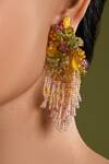 Shop_House Of D"Oro_Multi Color Beads, Stones Beaded Cluster And Fringe Drop Earrings _Online_at_Aza_Fashions