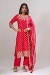Buy_Surbhi Shah_Red Silk Embroidery, Zari Round Neck Kurta Set _at_Aza_Fashions