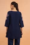 Shop_Naintara Bajaj_Navy Embroidery Split V-neck Kurta _at_Aza_Fashions