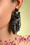 Buy_House Of D"Oro_Black Beads, Stones Blossique Beaded Tassel Embellished Earrings _at_Aza_Fashions