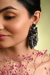 Shop_House Of D"Oro_Black Beads, Stones Blossique Beaded Tassel Embellished Earrings _Online_at_Aza_Fashions