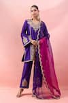 Buy_Surbhi Shah_Purple Embroidery, Metallic Thread, Zari V-neck Phool Bagh Kurta Set _at_Aza_Fashions