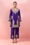 Shop_Surbhi Shah_Purple Embroidery, Metallic Thread, Zari V-neck Phool Bagh Kurta Set _Online_at_Aza_Fashions