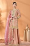 Buy Surbhi Shah Pink Silk, Organza Embroidery, Zari, Sequins, Gota Chandani Kurta Sharara Set at Aza Fashions Buy_Surbhi Shah_Pink Silk, Organza Embroidery, Zari, Sequins, Gota Chandani Kurta Sharara Set _at_Aza_Fashions