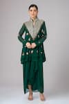Buy_Samyukta Singhania_Green Georgette Embroidery Mandarin Collar, Elephant Motif Tunic With Skirt _at_Aza_Fashions